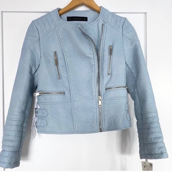NWT ZARA baby blue faux leather jacket - Picture 6 of 7